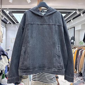 Tvättade coola tyg tunga kvinnor denim hoodies mäns överdimensionerade kläder män vintage jeans 2023 huva tröjor tröja