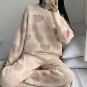 Women's Sleepwear Sarebon-Womens mjuka pyjamas Set Round Neck Home Clothes Suit med plysch 2-delad höst och vinter 2023