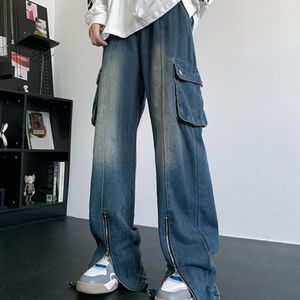 Männer Jeans Amerikanischen Retro Vintage Zipper Schlitz Kausal Lose High Street Arbeitskleidung Funktionale Lange Hosen Männer Hosen Männliche Kleidung