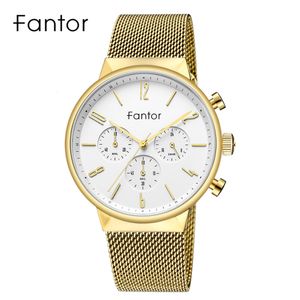 Zegarek Fantor Brand Men luksus kwarcowy na rękę Męskie Business Business Classic Mesh Steel Man Chronograph Watch 230905