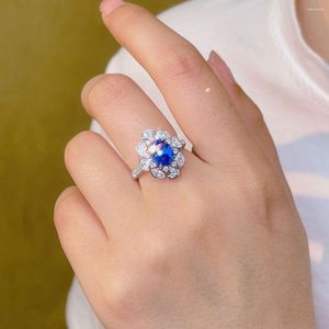 Klusterringar EGL HJY Blue Sapphire Ring 3.58ct Real 18K Gold Natural Unheat Cornflower Gemstone Diamonds Stone Female