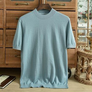 Men's Sweaters Autumn Pure Cashmere Sweater For Fine Spinning Thin Half High Neck Short Sleeve Solid Color Korean Underlay