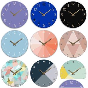 Relógios de parede Madeira Colorf Relógio Silencioso Tempo Não Ticking Pendurado para Casa Sala de Estar Cozinha Quarto Decoração C6ue Drop Delivery Garden Dh9xb