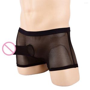 Cuecas masculinas diversão roupa interior plana calças boxer shorts malha fina fita transparente jj conjunto elefante nariz