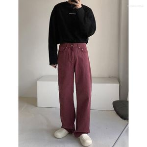 Men's Jeans Korean Baggy Men Fashion Casual Wine Red Wide Leg Streetwear Hip Hop Loose Straight Denim Pants Mens Trousers