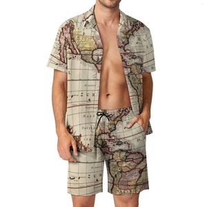 Mapa masculino de trajes de trilhas das Américas define shorts casuais vintage camisa de férias de férias de verão