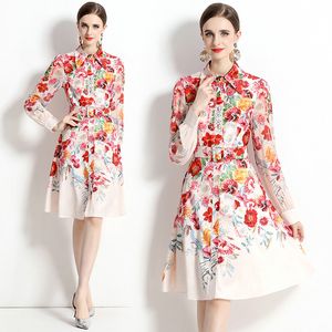 Kız butik çiçek elbise uzun kollu baskılı elbise 2023 sonbahar yeni gömlek elbiseler üst düzey moda bayan elbise ol pist elbiseleri