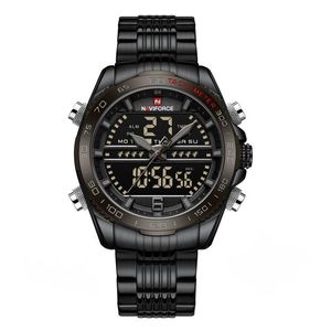 Armbanduhren Quarzuhr für Männer Dual Display Luxus Digital Sport Wasserdichte Zeit Mode Leuchtendes Stahlband Reloj Hombre NF9195 230905