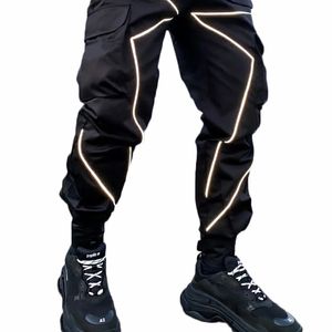 Mens Pants European and American Sports Trousers Mens Street Trend Running Fitness Reflective Strip Hook and Loop Toe Pants 230906