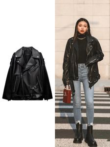 Women's Jackets 2023 Black Leather Jacket Spring Autumn Gothic Biker Retro Long Sleeve Lapel PU Streetwear