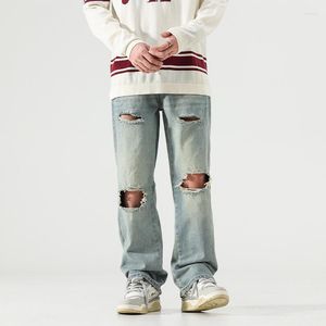 Men's Jeans Men Summer Classic Design Hole Ripped Washed Loose Fit Casual Streetwear Teen Youth Male Pants