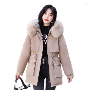 Women's Trench Coats Thick Warm Parka Jackets 2023 Short Winter Cotton Padded Women Coat Hooded Big Fur Collar Drawstring Female Fashion