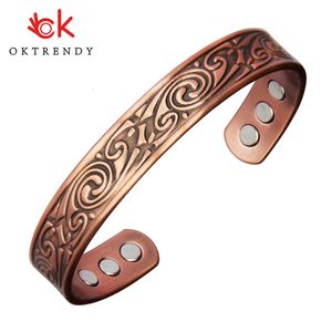 Bangle OKTRENDY PURE COPPER MAGNET Bangle For Women Bio Energy Carving Cuff Armband Male Unisex Vintage Justera armband Terapi smycken 230906