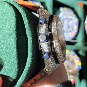 Iced out relógio de diamante para homens hip-hop moissanite jóias luxo data relógio artesanal relógio de couro mecânico0mlu