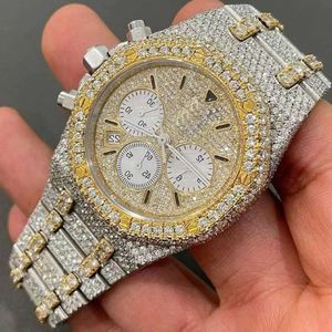 3nnj 2024 annan titta på armbandsur lyxiga smycken VVS ICed Out Watch VVS1 Diamond 2 Ton Gold Color Mechanical Watch Hip Hopa931