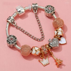 Strand Silver Heart Jewelry Sweet Glass Diy Beads Original Armband Girls Eiffel Tower Fashion Accessories Gift