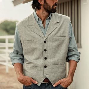 Coletes masculinos colete prata cinza espinha de peixe tweed colarinho vintage steampunk colete para homens negócios de casamento 2023