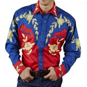 Mäns casual skjortor mode vintage blommig tryck långärmad för man högkvalitativ smal passform utför scen manliga klädskjorta toppar
