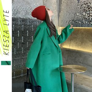 Misto lana da donna Cappotto di lana midi verde Donna Inverno Allentato Casual Giacca di lana Soprabito Chic Runway Fashion 230905