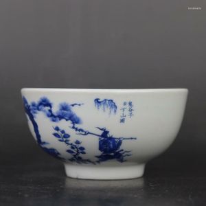 Dekoracyjne figurki chińskie niebieskie i białe porcelanowe qing Qianlong Guiguzi Character Bowl 4,1 cala