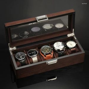 Watch Boxes 5 Slots Solid Wood Box Organizer With Glass Window Brown Holder Collection Case Storage For Men Gift