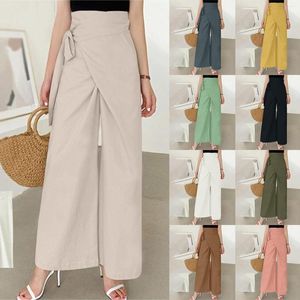 Women's Pants 2023 For Women Cotton Linen Casual Paper Bag Waist Long Trousers With Adjustable Tie Belt Pockets Lady