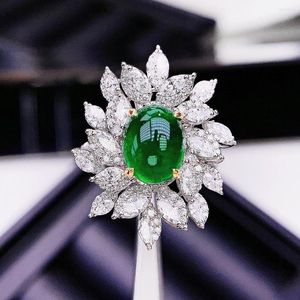 Cluster Rings Guild Hjy Colombia Origin Pure 18K Gold Jewelry 2.57ct Green Emerald Gemstones Diamonds Female For Women Fine