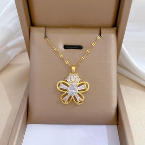 Ожерелья с подвесками WANGAIYAO, модное, полное бриллиантовых цветов, легкое роскошное свадебное ожерелье с цирконом, женская цепочка на ключицы, титановая сталь