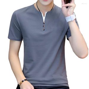 Men's Suits NO.2 A1558 Summer Top Men T-shirt Casual Short Sleeve Cotton Business T-shirts Slim Fil Solid Color T Shirt