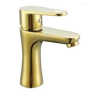 Torneiras de pia do banheiro Modern SUS 304 Aço inoxidável Único punho e torneira de banheira de água fria Bacia banhada a ouro Preto MaBasin Torneira