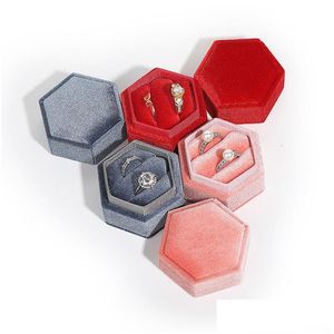 Smyckeslådor Hexagonal Veet Box Ring Pendant Earring Packaging Present For Propoal Engagement Wedding Drop Delivery Display OTJTM