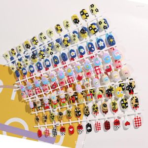 False Nails 24Pcs/Strip Kids Series Strips Cartoon Cute Wearing Fake Art Children Acrylic Full Coverage Press On Nail Tips