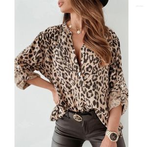 Frauen Blusen Herbst Sexy Langarm Taste V-ausschnitt Lose T-shirt Y2K INS Kleidung Streetwear Elegante Frauen Leopard Shirt top