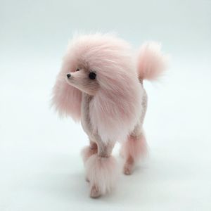 Dekorativa föremål Figurer 4 tum rosa Poodle Figure Simulation Dog Plush Toys Gift Crafts Home Decoration Living Room Decoration 230906