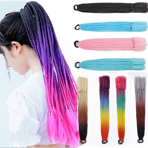 Human Hair Bulks XINRAN Dirty Braided Ponytail Hair Extensions Synthetic False Overhead Tail With Rubber Elastic Band Synthetic Rainbow Ponytail 230906