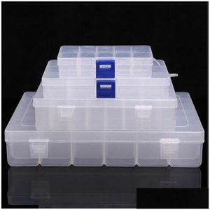 Aufbewahrungsboxen Bins Transparenter Kunststoff Schmuck Organizer Box 10 15 24 36 Slots Behälter Perlen Ring Ohrringe Drop Lieferung nach Hause G Otrqf