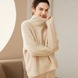 Kvinnors tröjor Pure Cashmere Sweater Autumn and Winter Sticked Turtleneck Twisted Flower varm bekväm