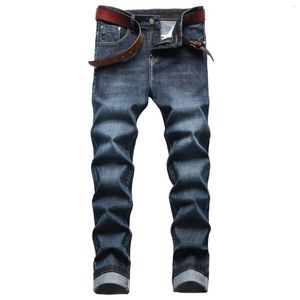 Herr jeans soild penna manlig casual mid midja smala blixtlås ficka mager high street byxor herr designer kläder