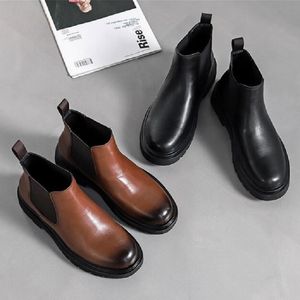 Botas masculinas chelsea estilo italiano botas de tornozelo de couro macio botas masculinas estilo inglês botas de couro confortáveis 1aa49