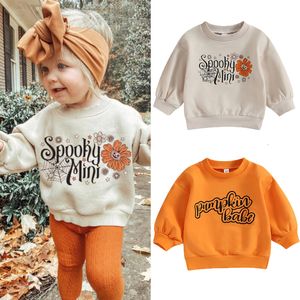 Bluzy bluzy fokus 0 4y Toddler Dziewczęta chłopcy Halloween T koszule długie rękawowe litery Drukuj Bluza Bluza 230906