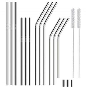 Drinking Straws Stainless Steel Sts With Cleaning Brush Straight Bend Reusable St For Cups Home Kitchen Bar Accessories Drop Deliver Otdzy