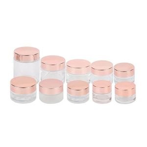 Bottiglie di imballaggio Vasetti di vetro smerigliato all'ingrosso Contenitori cosmetici per crema con tappo in oro rosa 5G 10G 15G 20G 30G 50G 100G Lozione Lip Bal Ote2V