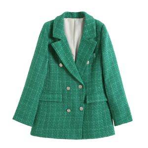 Womens Suits Blazers Blends Women Fashion Double Breasted Houndstooth Blazer Coat Vintage Long Sleeve Flap Pockets Female Outerwear Chic Vestes 230906