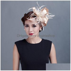 Ampla borda chapéus balde mulheres cocktail chique fascinator chapéu igreja headpiece moda headwear senhora festa formal acessórios de cabelo drop del dhtck