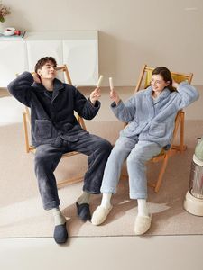 Women's Sleepwear Pajamas Couple Winter Thickened Simple Casual Large Size Flannel Men's Fall/Winter Home Wear Suit Coral Fleece