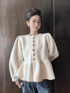 Women's autumn O collar winter fashion suede imitation lambswool stitching Lin Ning warm jacket peplum short desinger coat SMLXL