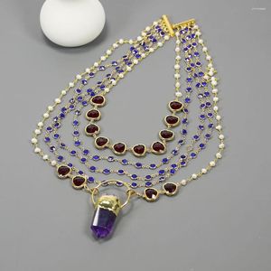 Anhänger Halsketten GuaiGuai Schmuck Natürliche Weiße Perle Blau Rot Kristall Kette Halskette Echte Amethysten Punkt Handgemachte Dame Mode Geschenke