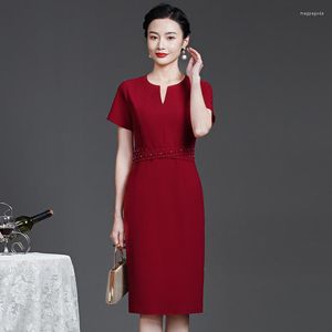 Etniska kläder Yourqipao Summer Fashion Simple Young Mother Slim Wine Red Banket Party Qipao Chinese Style Evening Wedding Dress for Women