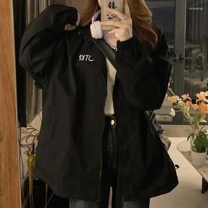 Kvinnorjackor Deeptown Vintage Harajuku Windbreaker Jacket Kvinnor Överdimensionerad Autumn Winter Outdoor Black Hooded Korean Fashion Streetwear