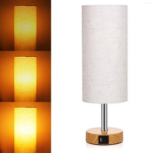 Table Lamps 2Pcs Desk Light Fabric Lamp Bedside With Warm White LED Bulb Nightstand Touch Control Dimmable USB